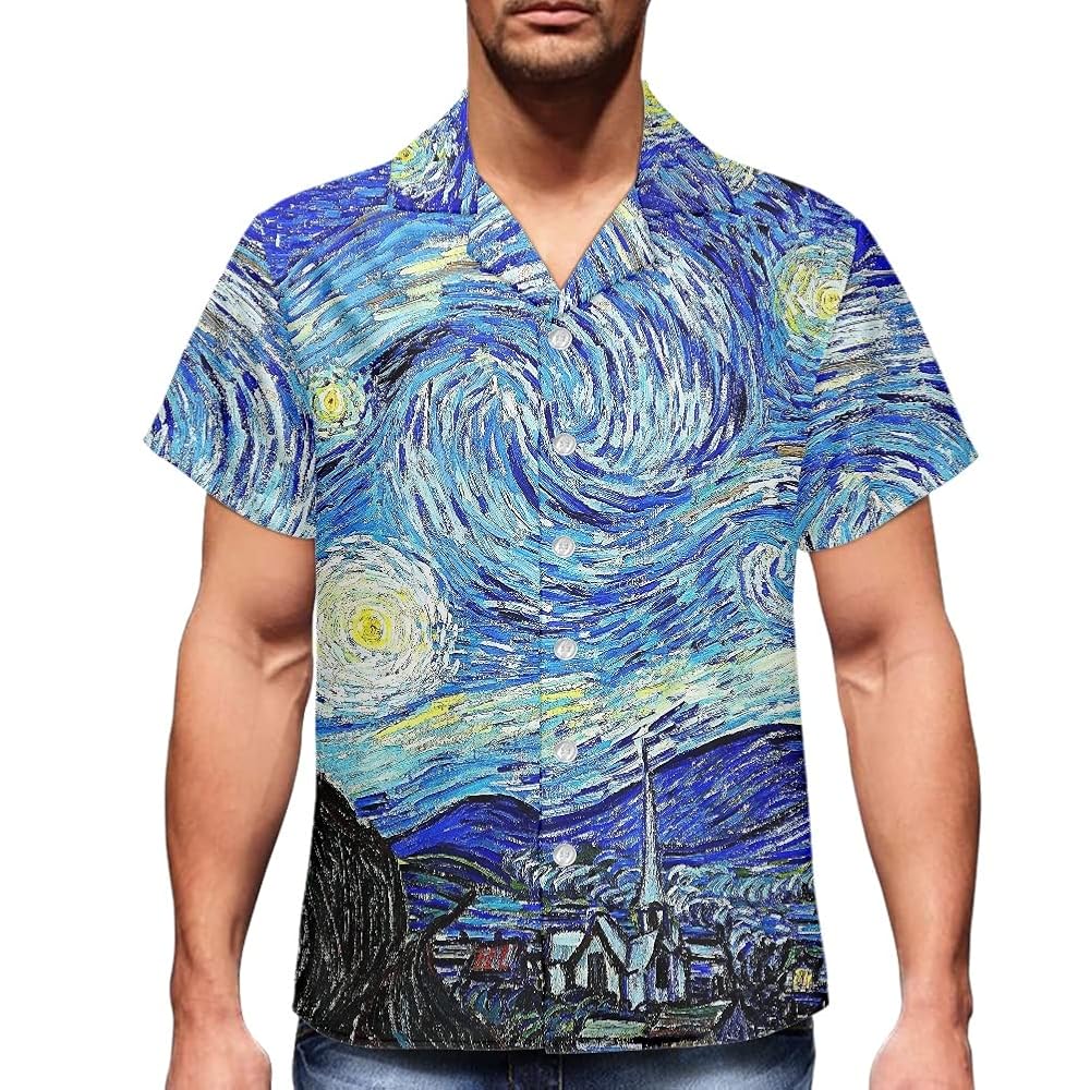 ENFOLD GOGH starry night shirt アロハ　シャツ Amazon.com: ENLACHIC Men's Van Gogh Starry Night Great Wave